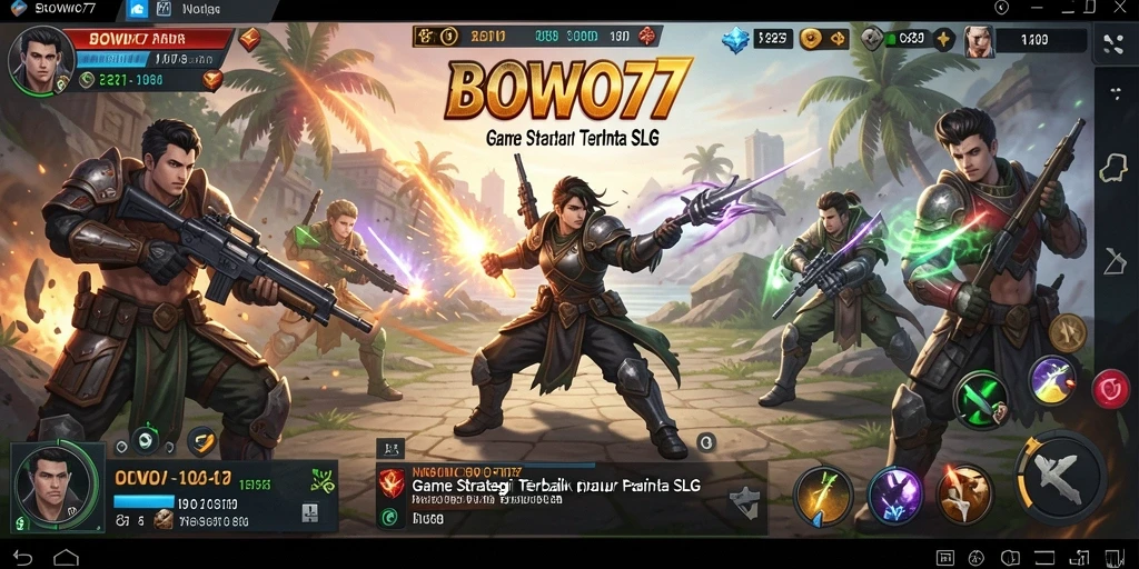 Screenshot game BOWO77 menampilkan aksi pertempuran strategis yang seru.