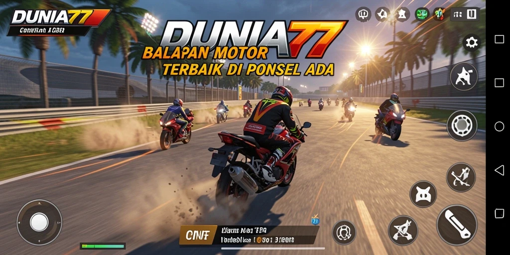 Screenshot gameplay DUNIA77 yang menampilkan aksi balapan motor.
