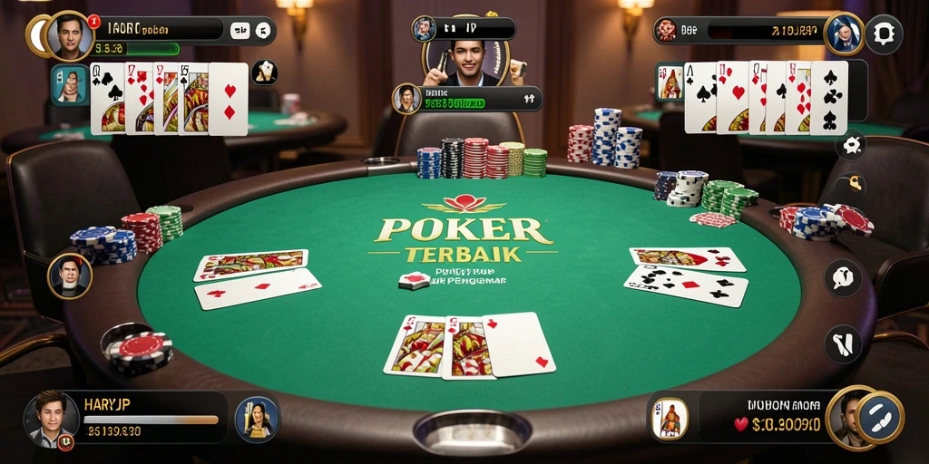 Screenshot gameplay utama HARAPJP menunjukkan momen seru dalam permainan poker.