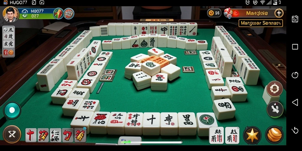 Tampilan gameplay seru HUGO77 dengan desain Mahjong yang menarik.