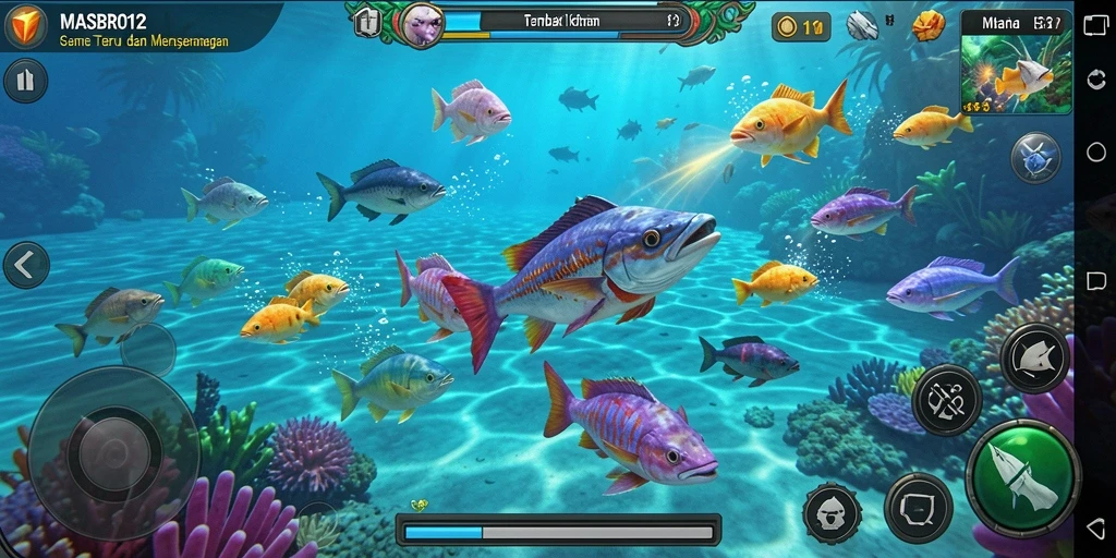 Tangkapan layar menunjukkan aksi seru dalam game Tembak Ikan.