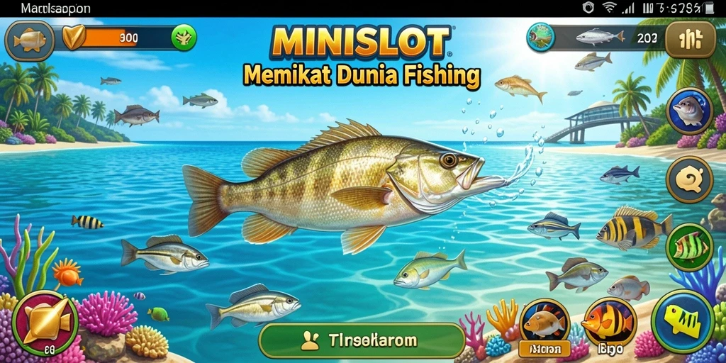Tampilan gameplay MINISLOT yang menampilkan aksi memancing seru.