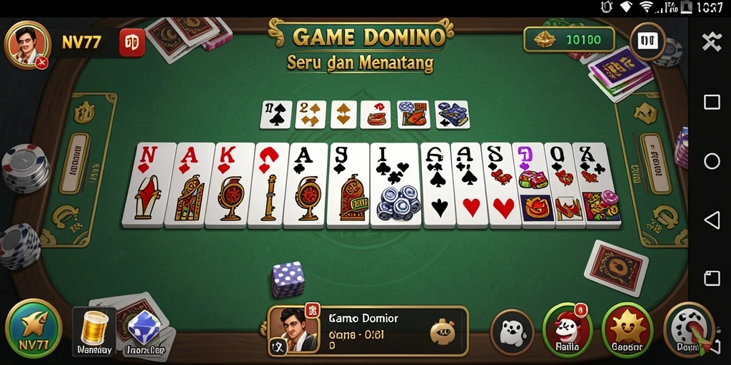 Screenshot gameplay Domino NV77 menunjukkan momen seru permainan.