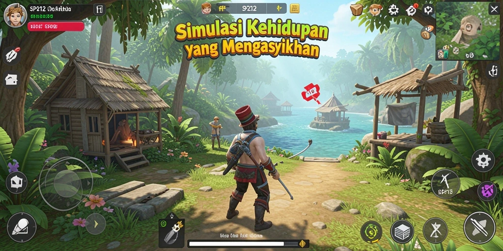 Screenshot utama SP212 menampilkan interaksi dalam dunia simulasi yang mendalam.
