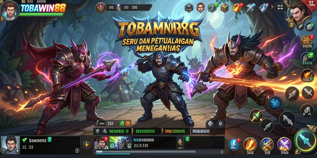 Screenshot gameplay TOBAWIN88 yang menampilkan pertempuran epik melawan monster.