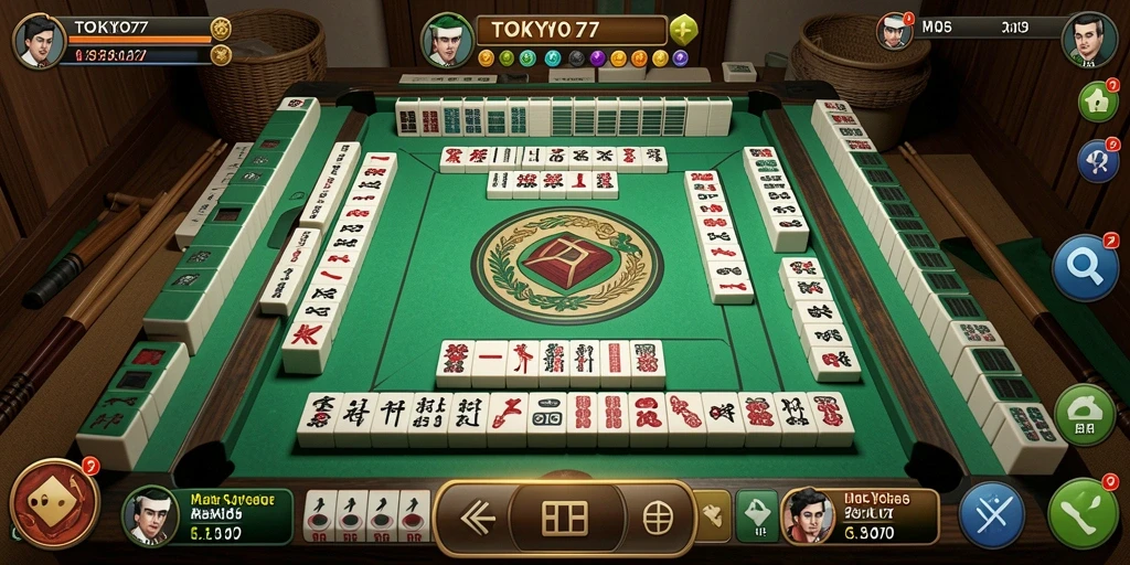 Tangkapan layar utama TOKYO77 menampilkan aksi seru gameplay Mahjong.